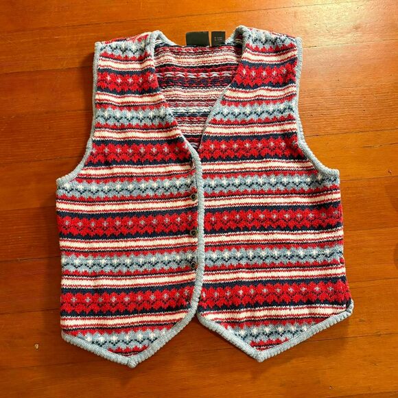 Vintage Liz Claiborne Women's Holiday Striped Sleeveles Cardigan Vest - Picture 1 of 4